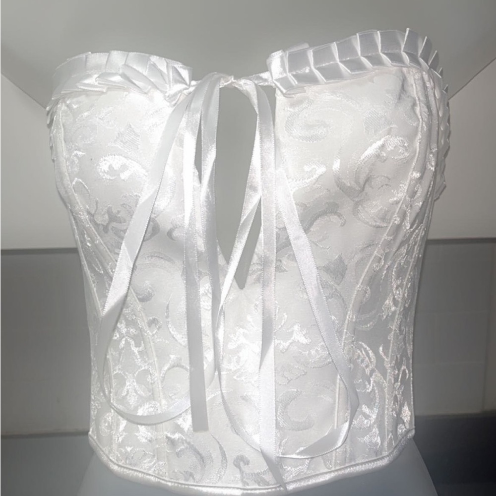 White Victorian Corset Story Cropped Overbust Corset Size Medium